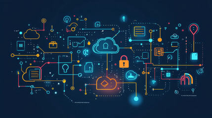 Wall Mural - thin lines connection icons outline set of big data center group cloud computing system internet pro