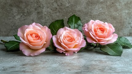 Canvas Print - Three Peach Roses on a Stone Surface