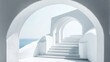 © lestari - White arched stairway overlooking sea; architectural design; serene; minimalist; inspirational; travel; vacation; stock