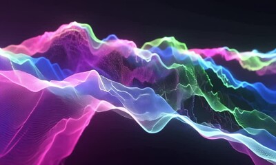Canvas Print - Abstract Motion Graphics of Neon Lights Waveforms in Subtle Moving Fluid Patterns