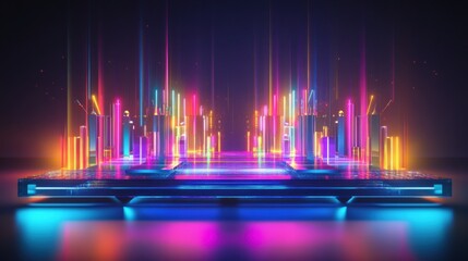 Wall Mural - vibrant neon abstract landscape with colorful light rays