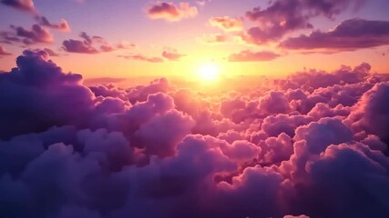 Wall Mural - golden hour cloudscape: a breathtaking view of a dramatic sunset casting warm hues across a sea of f