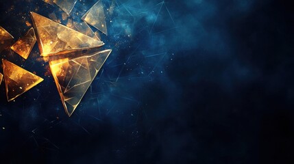 Wall Mural - Golden Shattered Shapes Against Deep Blue Background