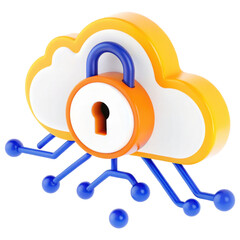 Leinwandbilder - 3D cloud with a padlock, symbolizing cloud security and data protection.
