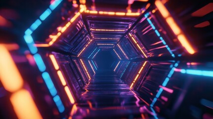Wall Mural - Abstract Neon Tunnel with Vibrant Colors and Light Effects