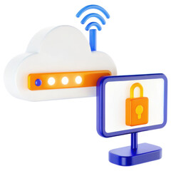 Leinwandbilder - Cloud storage with security features and wireless connectivity illustration.