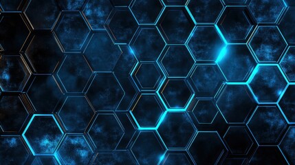 Wall Mural - futuristic hexagonal pattern with glowing blue highlights