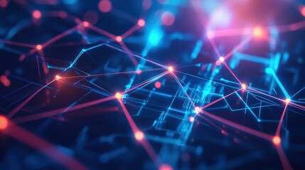 Wall Mural - abstract digital network in vibrant blue and pink colors