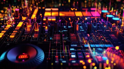Wall Mural - futuristic digital interface with colorful buttons and lights