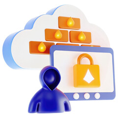 Fototapete - Cloud security concept with a lock, user figure, and protective elements displayed in a 3D style.