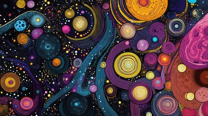 Wall Mural - Colorful Abstract Cosmic Design with Swirling Celestial Bodies
