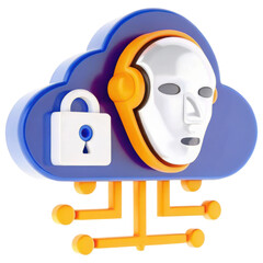 Leinwandbilder - 3D illustration of a cloud with a robot face and a lock, symbolizing AI and cybersecurity.