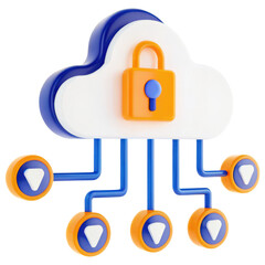 Leinwandbilder - 3D cloud symbol with a lock, representing secure data storage and protection.