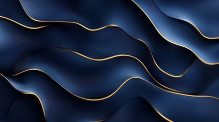 Wall Mural - Elegant Dark Blue Waves with Golden Edges in Fluid Motion Design