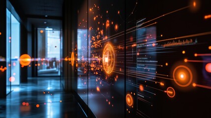 Wall Mural - Futuristic Digital Interface with Glowing Data Visualizations