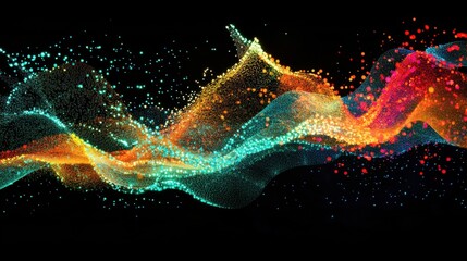 Wall Mural - vibrant abstract colorful waves in motion with sparkling particles