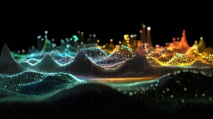 Wall Mural - abstract digital waveform visualization with colorful illuminations