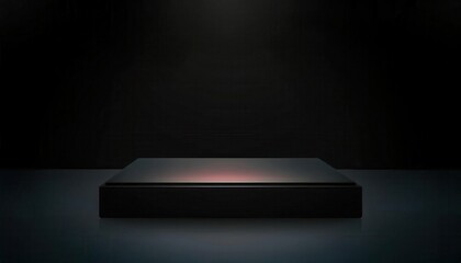 Poster - minimalist illuminated display platform for product presentation with dark background and subtle light accent