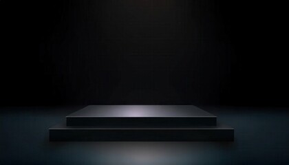 Poster - minimalist illuminated display platform for product presentation with dark background and subtle light accent
