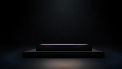 Poster - minimalist illuminated display platform for product presentation with dark background and subtle light accent