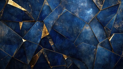 Wall Mural - Textured Blue and Gold Geometric Abstract Art Background Design