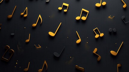 Wall Mural - golden and black musical notes on dark background for creative projects