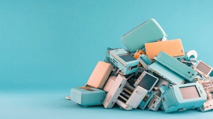 close-up shot of pile of discarded electronics being sorted for recycling in african town with wide 