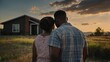 © yevhen89 - Couple Home Sunset Together, Family Bonding Back View Warm Scene, Love and Home Ownership Moments