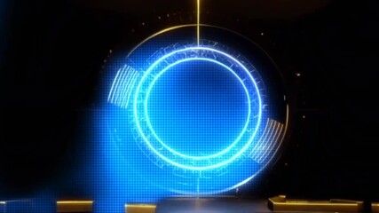 Wall Mural - Neon Light Circular Motion Frame rendered on dark background. Animated background with glowing circle lines.