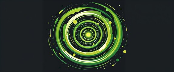 Wall Mural - green energy vortex abstract cartoon on plain dark black background illustration