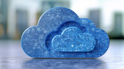 3D Cloud Icon on Reflective Surface