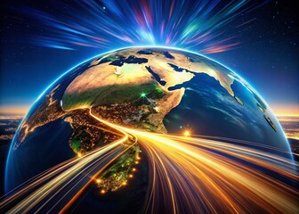 long exposure: south africa zoom - globe map, night lights