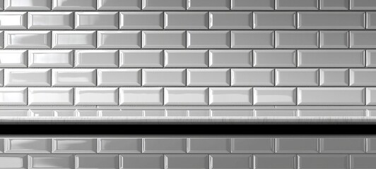 Wall Mural - white light brick subway tiles wall texture wide background banner panorama , isolated on white back