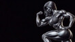 © Cliff - 3D sculpture of athletic woman, skillfully made of nickel, realistic, detailed texture. Athletic body of sports bodybuilder