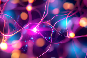 Wall Mural - Abstract visualization of interconnected neural networks with vibrant colors and glowing nodes, creating dynamic and energetic
