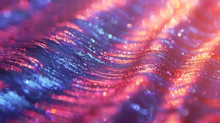 Aufkleber - Abstract waves of color in vibrant reds, blues, and purples create a dreamy pattern, illuminated by soft light, reminiscent of sunset reflections.