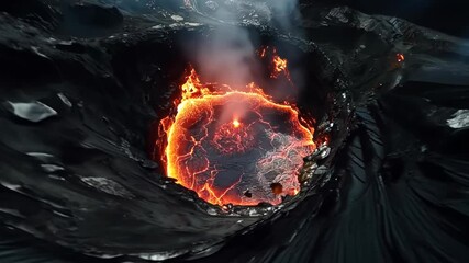 Wall Mural - volcano eruption from a bird view. volcano crater and magma flow shot from above