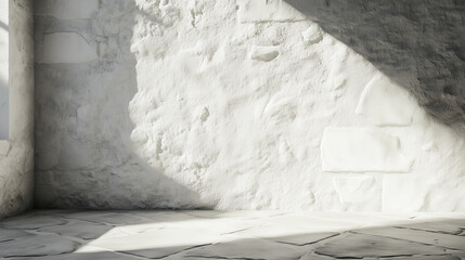 Poster - White stone empty abstract background display design stage podium room with sunlight and shadows