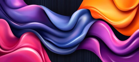 Wall Mural - abstract background, electric blue, magenta, fiery orange waves, black backdrop, luminous highlights