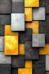 Wall Mural - a vibrant abstract background featuring a mix of black, gray, and golden squares, ideal for use in m