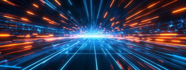 Wall Mural - Futuristic Light Burst with Digital Grid