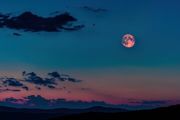 Wall Mural - Full Pink Moon Silhouette on Celestial Background with Bright Clouds in Night Sky