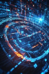 Blue glowing circular futuristic data network