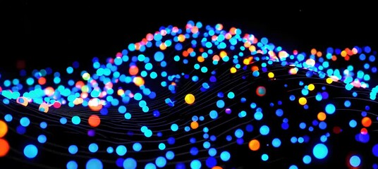 Wall Mural - vibrant led light balls create dynamic wave patterns against dark background