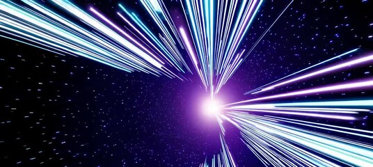 Wall Mural - hyperspace travel through starlit galaxy with speeding light beams