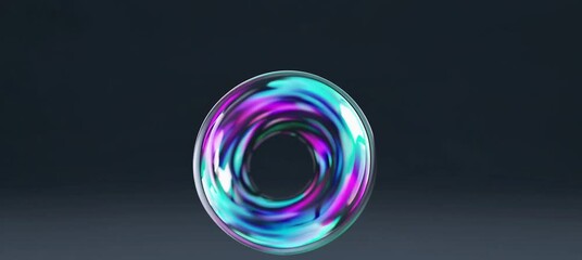 Wall Mural - colorful rotating neon ring on dark background with dynamic movement