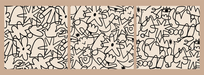 Wall Mural - various doodle outline shapes, objects, curves, lines. abstract contemporary, unique, trendy style. 