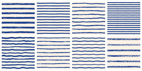 seamless sailor vest stripes vector pattern collection. hand brush crayon chalk drawn textured distr