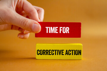 Leinwandbilder - Time for corrective action message written on wooden blocks on brown background. Conceptual time for corrective action symbol. Copy space.
