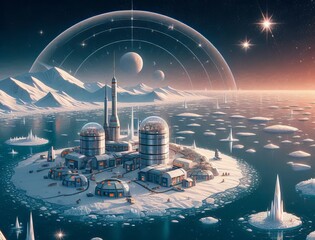 Wall Mural - located near the planet’s polar ice deposits this colony studi